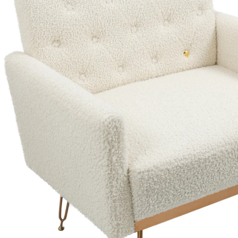 COOLMORE Armchair Single Sofa Modern Tufted Upholstered Side Reading Chairs with Arm and Gold Metal Leg for Living Room Bedroom (White teddy )-海智集-Default-