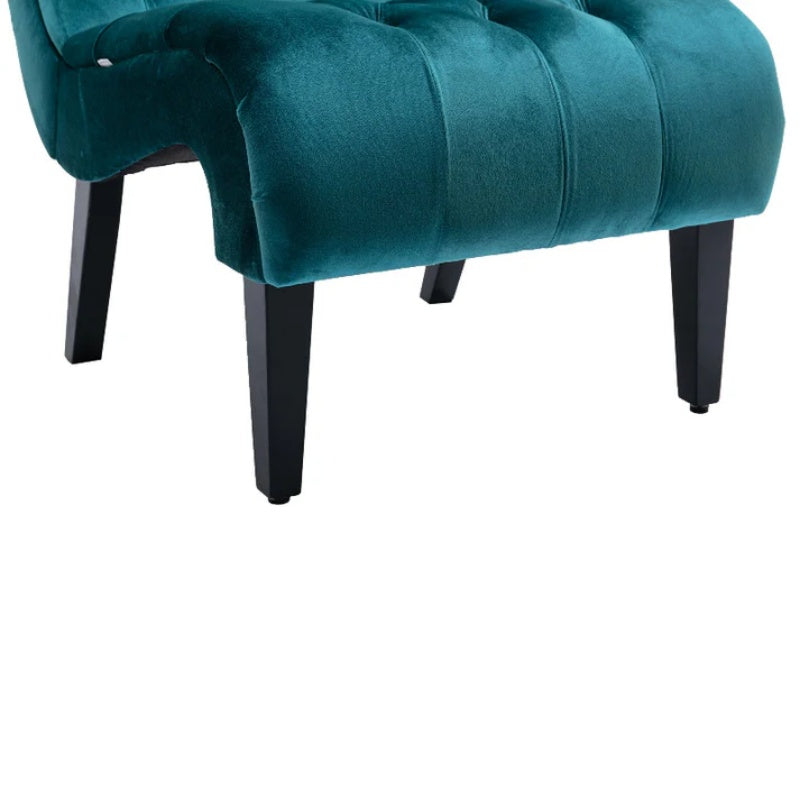 COOLMORE Modern Velvet Armless Accent Living Room Chair / Leisure Chair,Upholstered Fabric Button Comfortable Chair with Wooden Legs for Bedroom, Living Room, Office (Teal Velvet)-海智集-Default-
