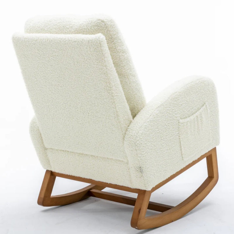 COOLMORE Rocking Chair, Modern Glider Chair, Recliner Armchair with Wood Legs and Side Pocket, Nursery Rocking Accent Chair with High Back for Living Room Bedroom (White Teddy)-海智集-Default-