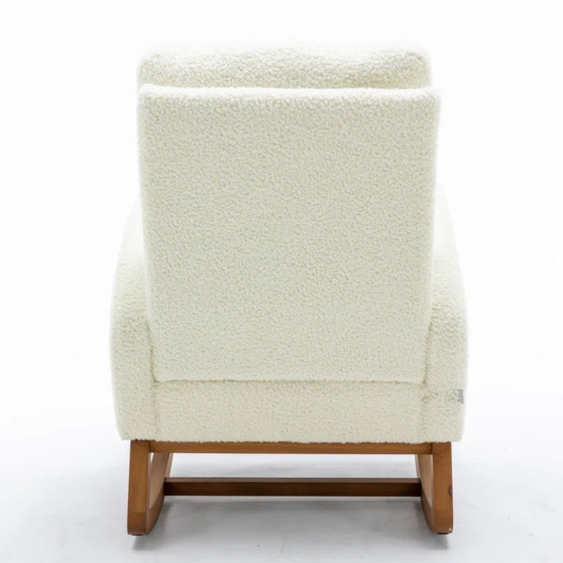COOLMORE Rocking Chair, Modern Glider Chair, Recliner Armchair with Wood Legs and Side Pocket, Nursery Rocking Accent Chair with High Back for Living Room Bedroom (White Teddy)-海智集-Default-