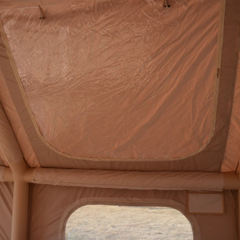 9.8 x13ft Inflatable Camping Tents with Hand Pump, Air Glamping Tents, Easy Setup Waterproof and Windproof Blow up Tent, 4 Seasons Oxford Cabin Tent with Mesh & Chimney Window. Beige-海智集-Default-