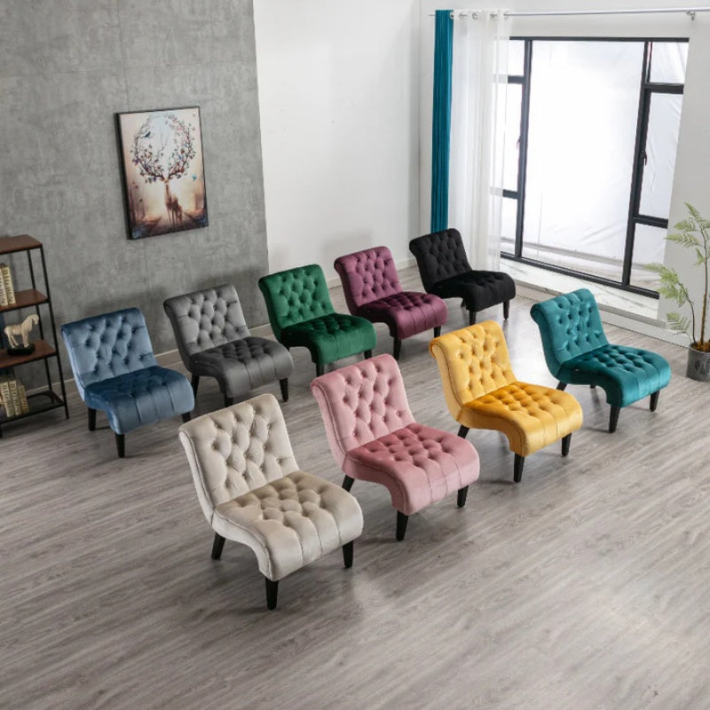 COOLMORE Modern Velvet Armless Accent Living Room Chair / Leisure Chair,Upholstered Fabric Button Comfortable Chair with Wooden Legs for Bedroom, Living Room, Office (Teal Velvet)-海智集-Default-