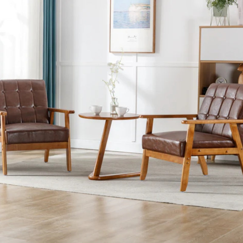 Accent Chairs Set of 2 with Side Table, Mid Century Modern Accent Chair, Wood and Fabric Armchairs Side Chair, Lounge Reading Comfy Arm Chair for Living Room, Bedroom, Office-海智集-Default-