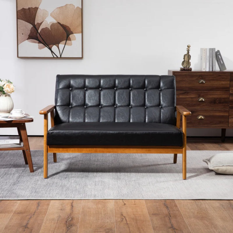 COOLMORE Mid-Century Modern Solid Loveseat Sofa Upholstered Pu Leather Loveseat, 2-Seat Upholstered Loveseat Sofa Modern Couch-海智集-Default-