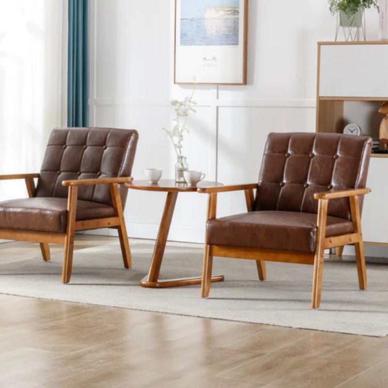 Accent Chairs Set of 2 with Side Table, Mid Century Modern Accent Chair, Wood and Fabric Armchairs Side Chair, Lounge Reading Comfy Arm Chair for Living Room, Bedroom, Office-海智集-Default-
