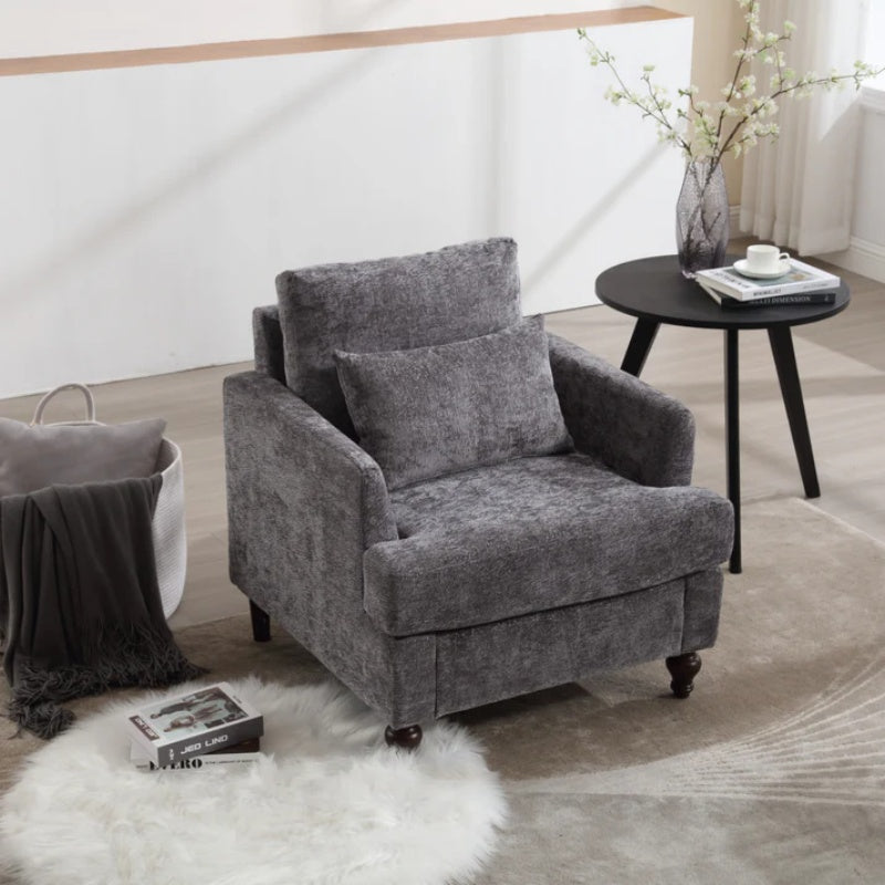 Wood Frame Armchair, Modern Accent Chair Lounge Chair for Living Room,Tufted Club Chair, Mid Century Modern Arm Chairs with Studded, Solid Wood Frame, for Bedroom, Reading (Gray Chenille)-海智集-Default-