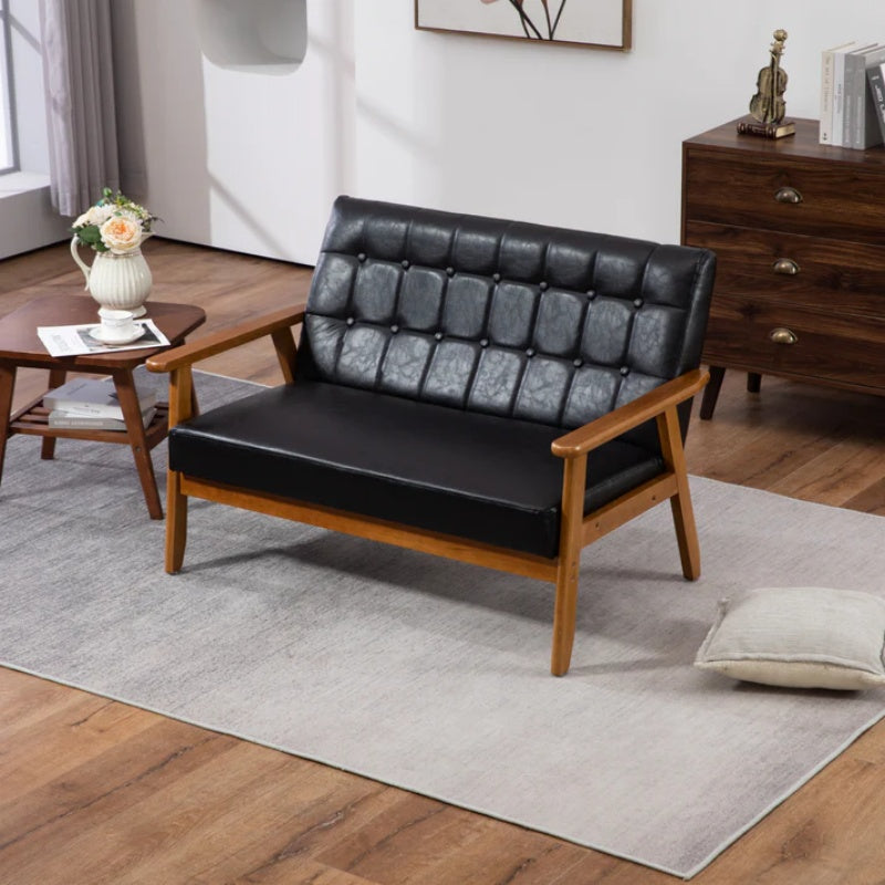 COOLMORE Mid-Century Modern Solid Loveseat Sofa Upholstered Pu Leather Loveseat, 2-Seat Upholstered Loveseat Sofa Modern Couch-海智集-Default-