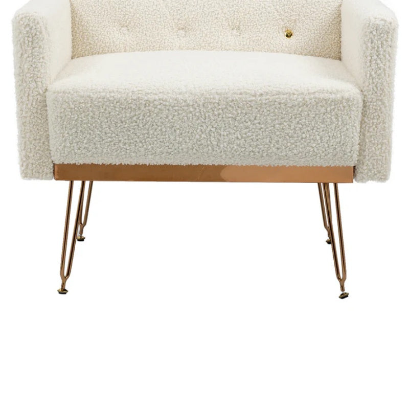 COOLMORE Armchair Single Sofa Modern Tufted Upholstered Side Reading Chairs with Arm and Gold Metal Leg for Living Room Bedroom (White teddy )-海智集-Default-