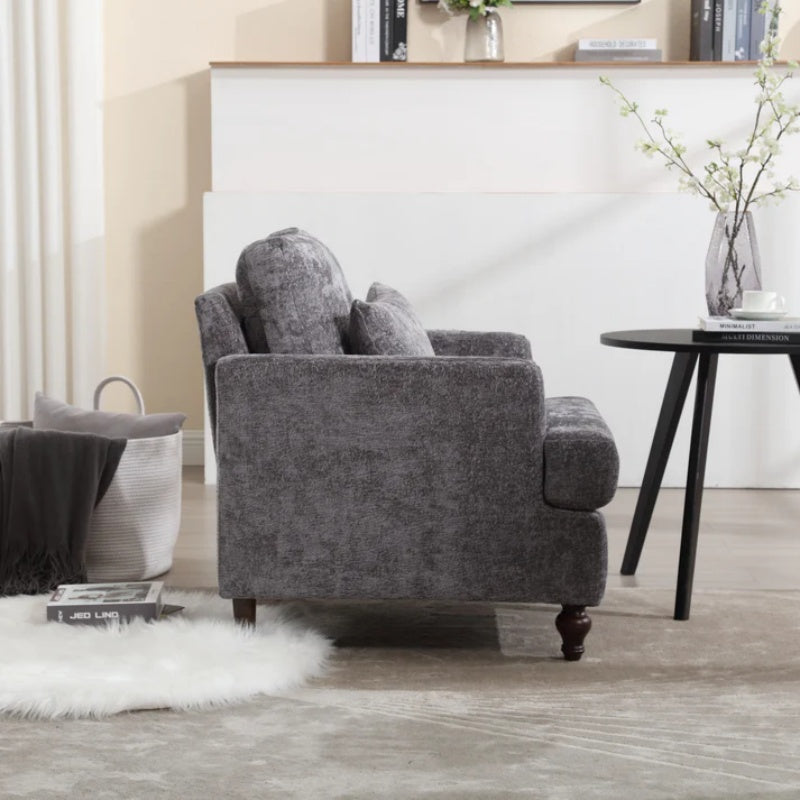 Wood Frame Armchair, Modern Accent Chair Lounge Chair for Living Room,Tufted Club Chair, Mid Century Modern Arm Chairs with Studded, Solid Wood Frame, for Bedroom, Reading (Gray Chenille)-海智集-Default-