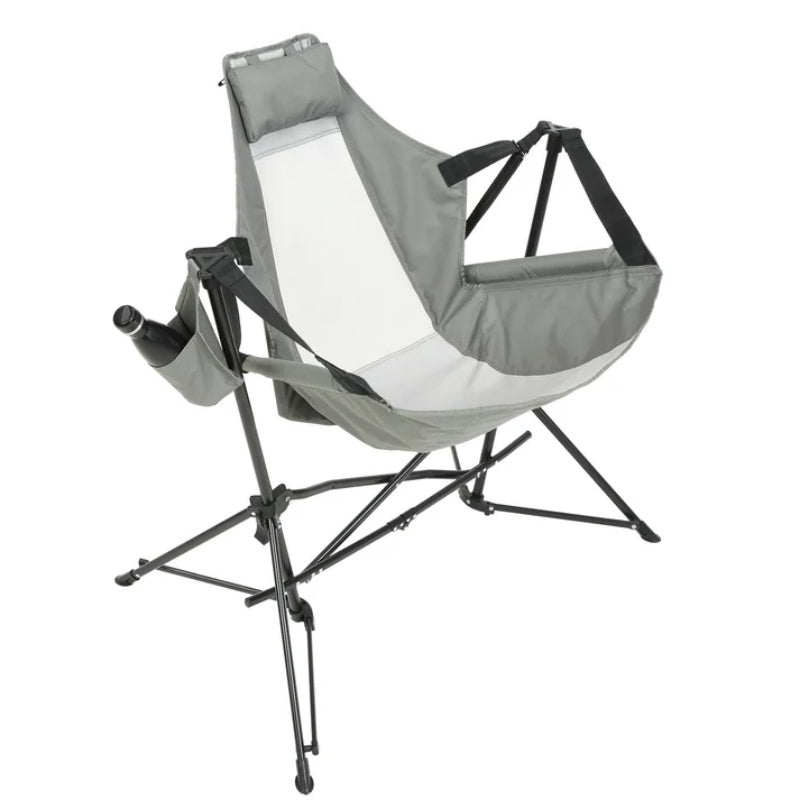 Hammock Camping Chair, Folding Portable Rocking Chair, Aluminum Alloy Adjustable Back Swinging Chair with Pillow Cup Holder, Recliner with Carry Bag for Outdoor Travel Lawn Backyard, Grey (2pcs)-海智集-Default-