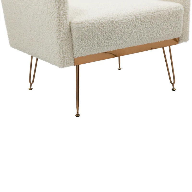 COOLMORE Armchair Single Sofa Modern Tufted Upholstered Side Reading Chairs with Arm and Gold Metal Leg for Living Room Bedroom (White teddy )-海智集-Default-