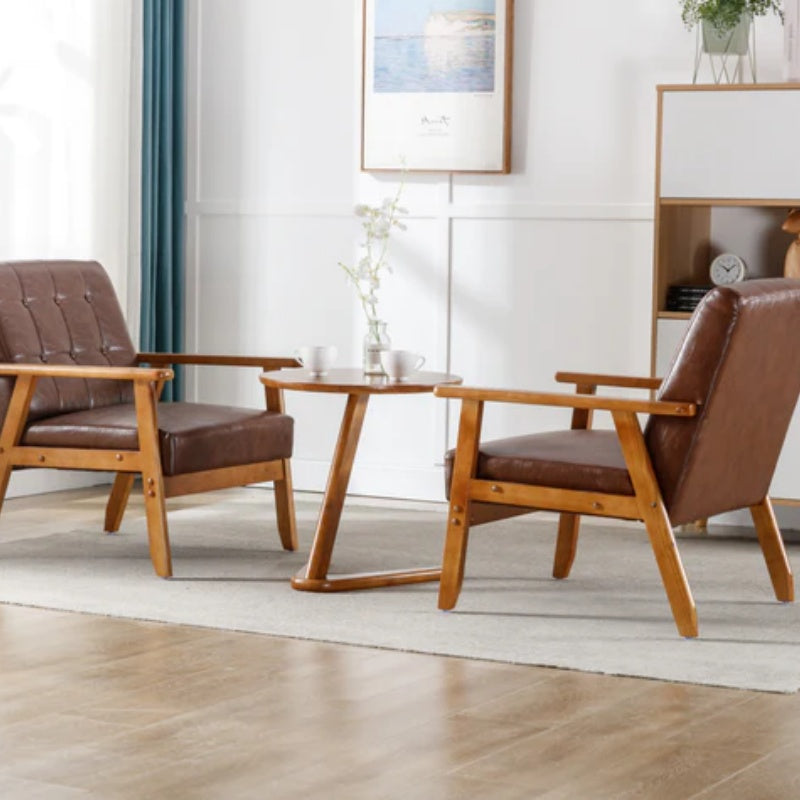 Accent Chairs Set of 2 with Side Table, Mid Century Modern Accent Chair, Wood and Fabric Armchairs Side Chair, Lounge Reading Comfy Arm Chair for Living Room, Bedroom, Office-海智集-Default-
