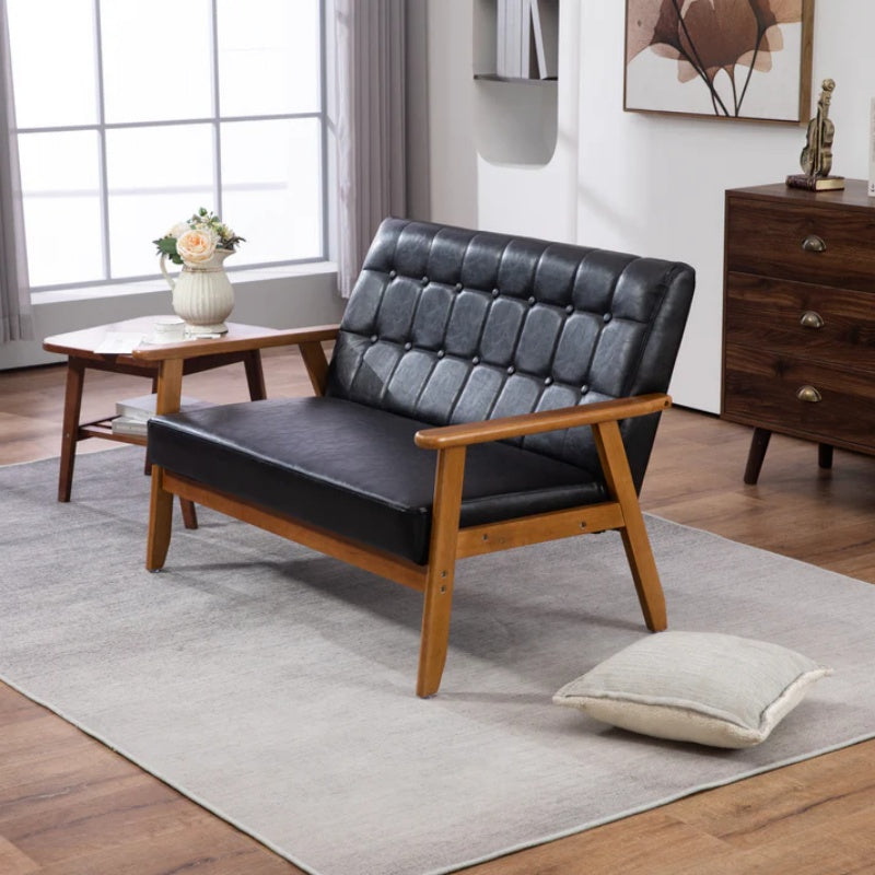 COOLMORE Mid-Century Modern Solid Loveseat Sofa Upholstered Pu Leather Loveseat, 2-Seat Upholstered Loveseat Sofa Modern Couch-海智集-Default-