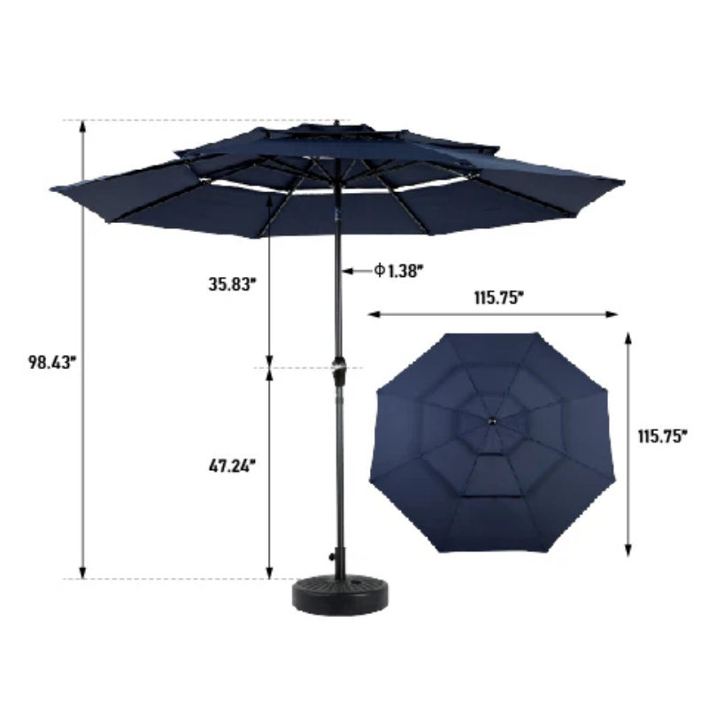 Aluminium 10ft 3 Tier Auto-tilt Umbrella ,Outdoor Patio Umbrella - Market Table Pool Deck Umbrella (Base Not Included) - (Navy blue )-海智集-Default-