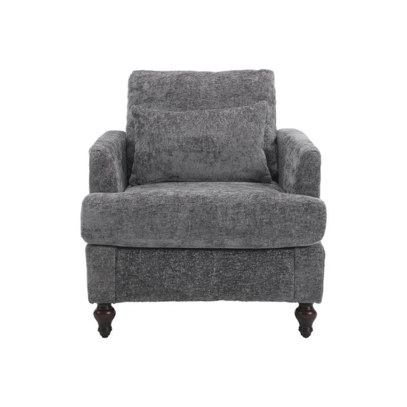 Wood Frame Armchair, Modern Accent Chair Lounge Chair for Living Room,Tufted Club Chair, Mid Century Modern Arm Chairs with Studded, Solid Wood Frame, for Bedroom, Reading (Gray Chenille)-海智集-Default-