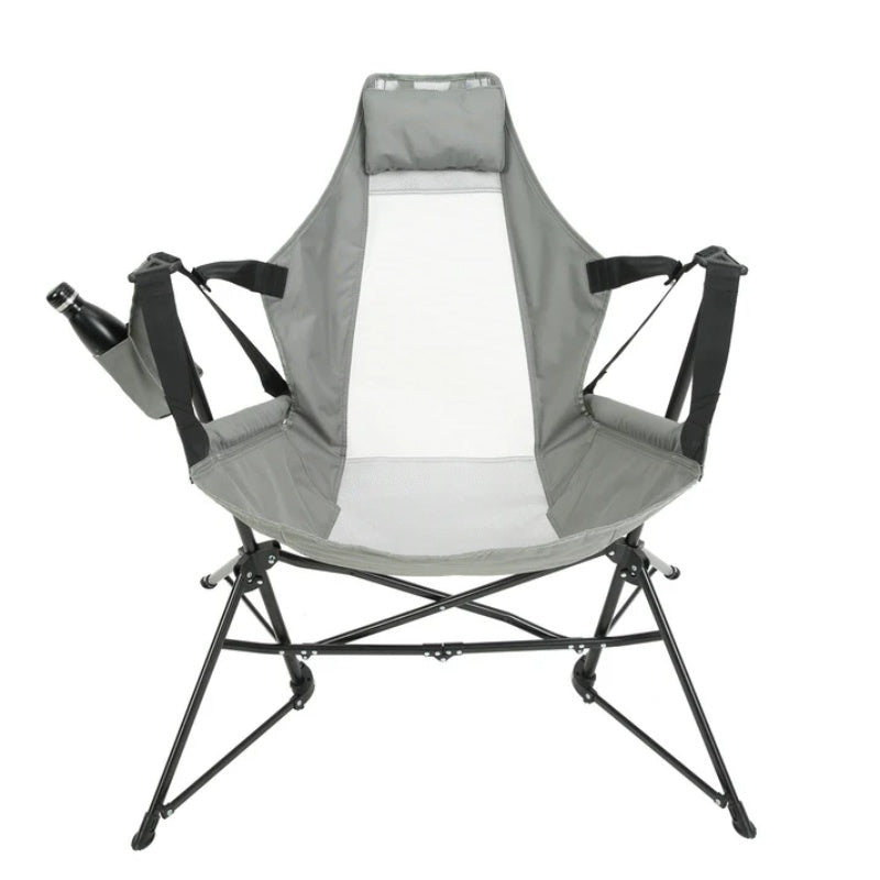 Hammock Camping Chair, Folding Portable Rocking Chair, Aluminum Alloy Adjustable Back Swinging Chair with Pillow Cup Holder, Recliner with Carry Bag for Outdoor Travel Lawn Backyard, Grey (2pcs)-海智集-Default-