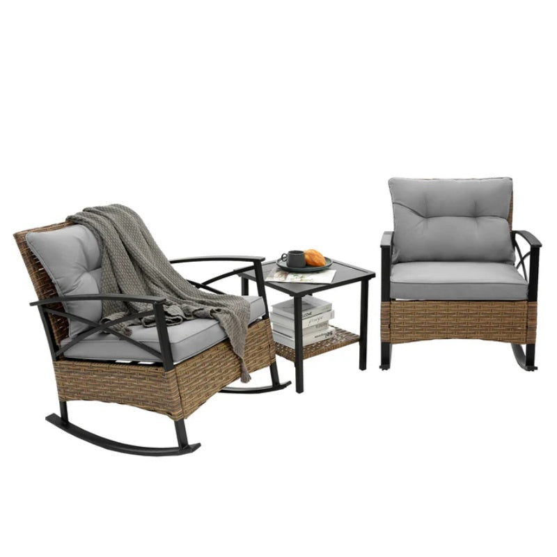 3pcs rocking rattan set wholesale leisure chair outdoor rattan rocking chair set grey-海智集-Default-