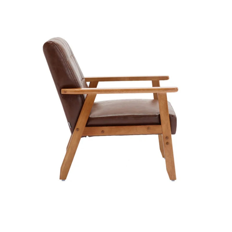 Accent Chairs Set of 2 with Side Table, Mid Century Modern Accent Chair, Wood and Fabric Armchairs Side Chair, Lounge Reading Comfy Arm Chair for Living Room, Bedroom, Office-海智集-Default-