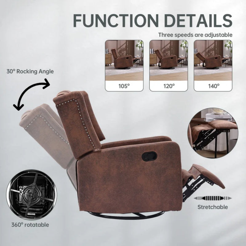 COOLMORE Rocking Recliner Chair,360 Degree Swivel Nursery Rocking Chair,Glider Chair,Modern Small Rocking Swivel Recliner Chair for Bedroom,Living Room Chair Home Theater Seat (Coffee)-海智集-Default-