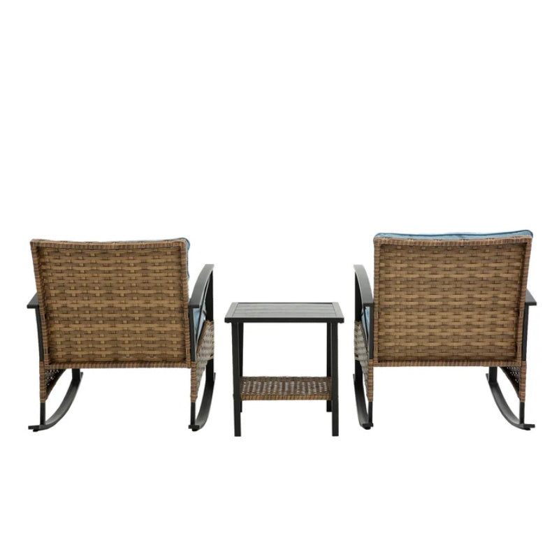 3pcs rocking rattan set wholesale leisure chair outdoor rattan rocking chair set grey-海智集-Default-