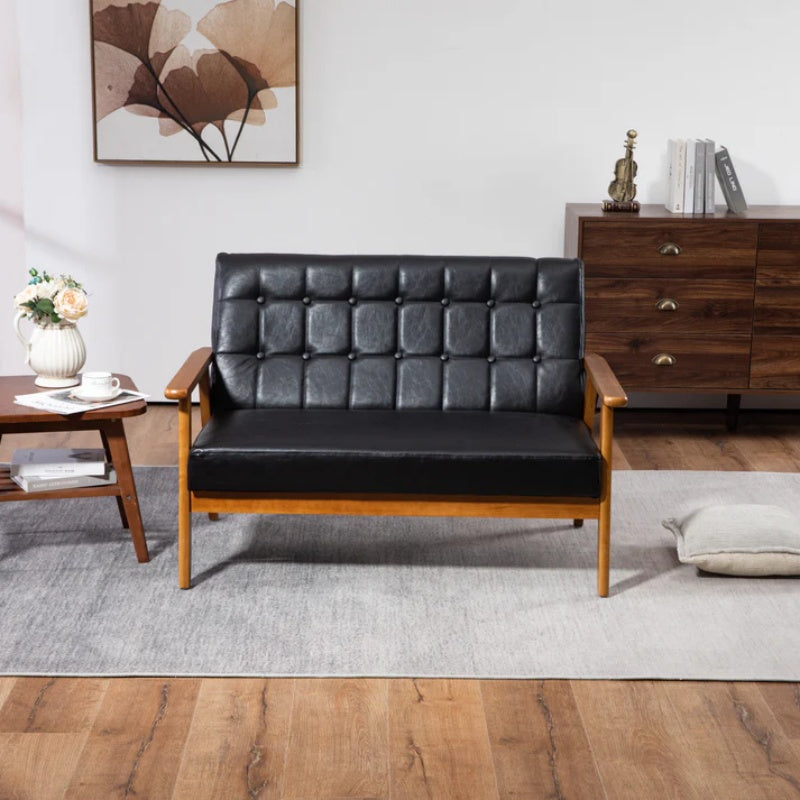 COOLMORE Mid-Century Modern Solid Loveseat Sofa Upholstered Pu Leather Loveseat, 2-Seat Upholstered Loveseat Sofa Modern Couch-海智集-Default-
