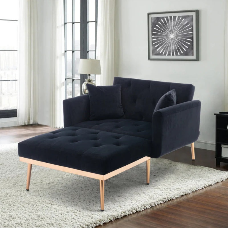 COOLMORE fashionable and classic style chaise lounge chair / accent chair for Living Room, bedroom (Black Velvet)-海智集-Default-