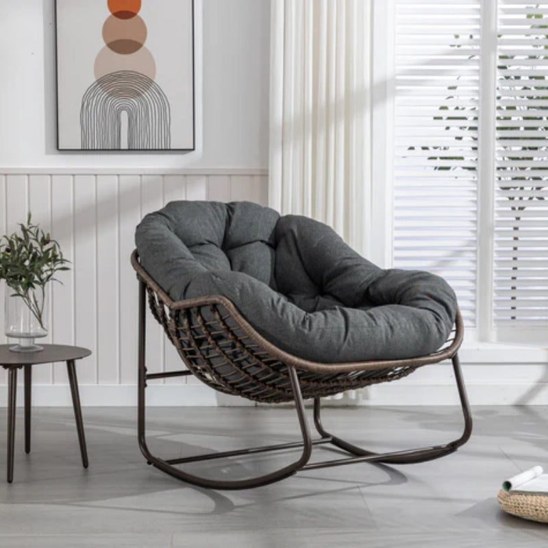 Outdoor Rattan Rocking Chair,Padded Cushion Rocker Recliner Chair Outdoor for Front Porch, Living Room, Patio, Garden, Grey-海智集-Default-