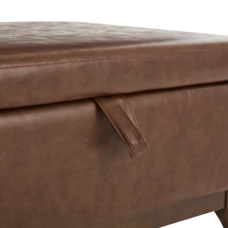 Mid-century modern square coffee table storage bench, assembled, suitable for living room, entryway and family room, used as a coffee table, stirrups, shoe bench-海智集-Default-