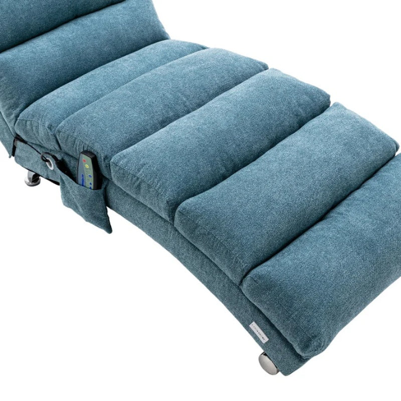Ergonomic Linen Massage Chaise Lounge with Remote Control, 5 Modes, Blue, 21.65 x 58.27 x 34.25 inches-海智集-Default-
