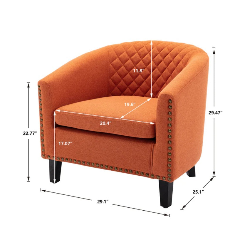 COOLMORE Barrel Chairs with Soft Padded Armrest, Club Chairs with nailheads and solid wood legs for Living Room Bedroom Waiting Room (Orange Linen)-海智集-Default-