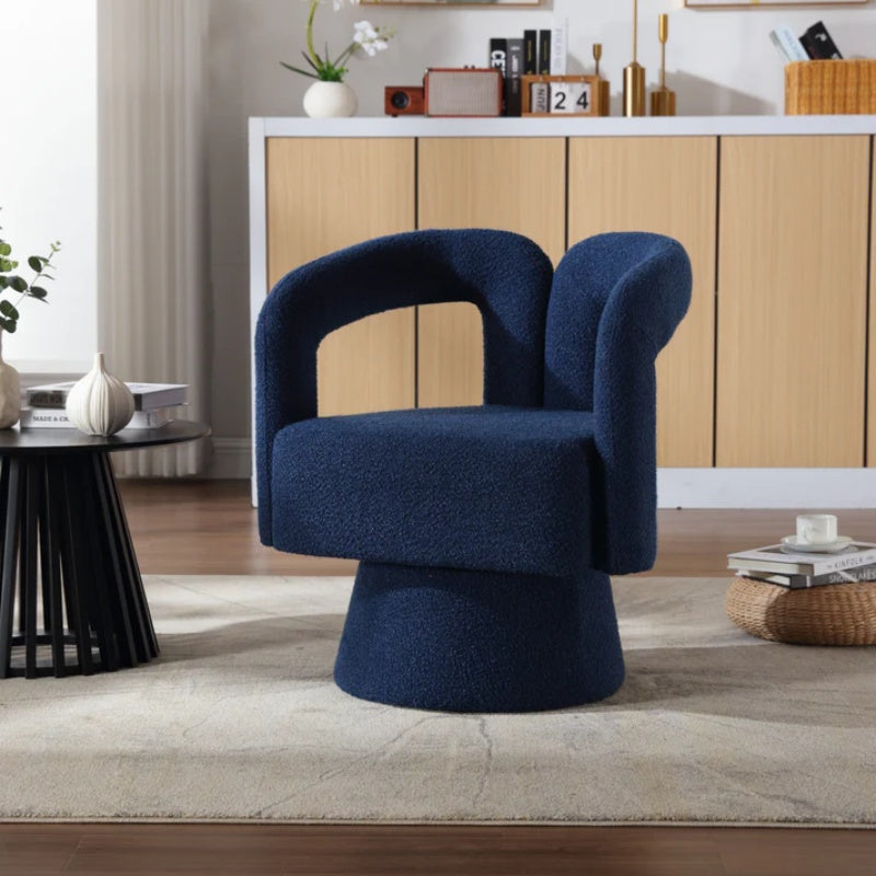 COOLMORE 360 Degree Swivel Cuddle Barrel Accent Chairs, Round Armchairs with Wide Upholstered, Fluffy Fabric Chair for Living Room, Bedroom, Office, Waiting Rooms (Navy Boucle)-海智集-Default-