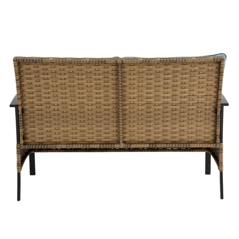 Patio 4 piece sectional low dining conversation sofa set- KD rattan wicker outdoor garden furniture corner sofa set with cushion.-海智集-Default-