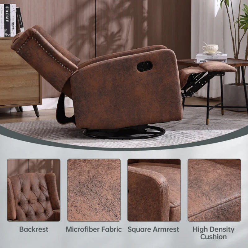 COOLMORE Rocking Recliner Chair,360 Degree Swivel Nursery Rocking Chair,Glider Chair,Modern Small Rocking Swivel Recliner Chair for Bedroom,Living Room Chair Home Theater Seat (Coffee)-海智集-Default-