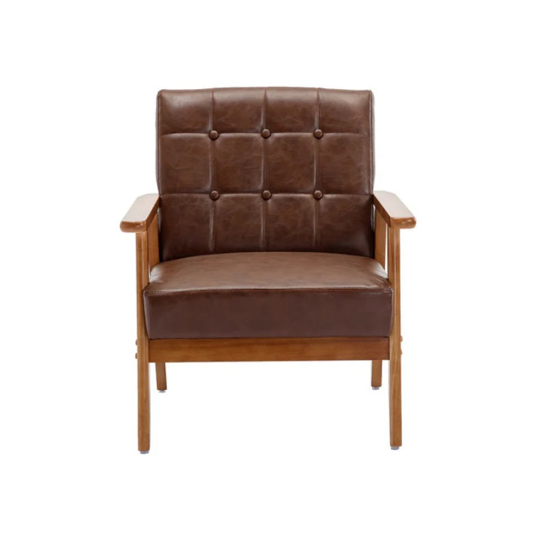 Accent Chairs Set of 2 with Side Table, Mid Century Modern Accent Chair, Wood and Fabric Armchairs Side Chair, Lounge Reading Comfy Arm Chair for Living Room, Bedroom, Office-海智集-Default-