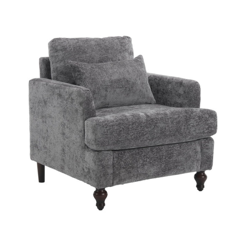 Wood Frame Armchair, Modern Accent Chair Lounge Chair for Living Room,Tufted Club Chair, Mid Century Modern Arm Chairs with Studded, Solid Wood Frame, for Bedroom, Reading (Gray Chenille)-海智集-Default-
