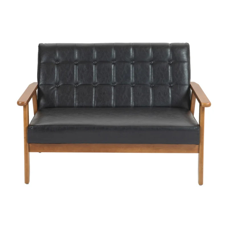 COOLMORE Mid-Century Modern Solid Loveseat Sofa Upholstered Pu Leather Loveseat, 2-Seat Upholstered Loveseat Sofa Modern Couch-海智集-Default-
