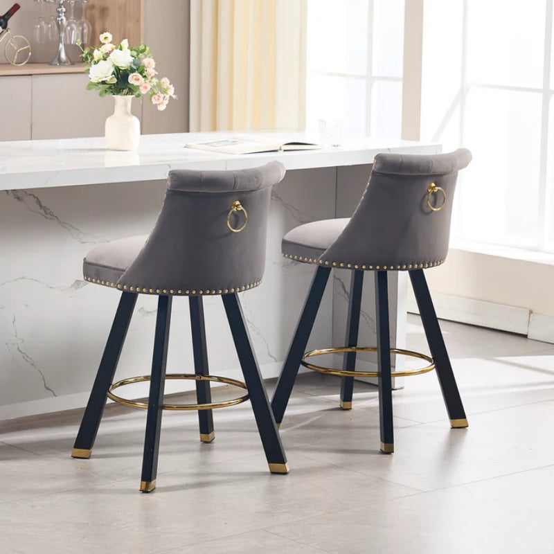COOLMORE Set of 2,Back pull point design, velvet material, 360 degree rotation, back pull loop detachable design, rivet decoration, square foot wooden bar chair-海智集-Default-