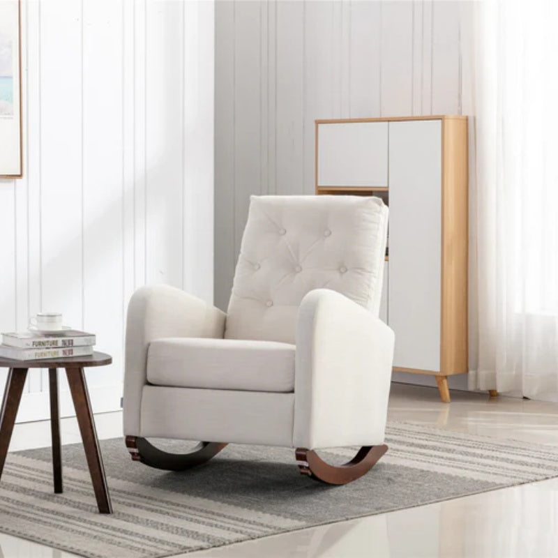 High Back Rocking Chair Nursery Chair .Comfortable Rocker Fabric Padded Seat .Modern High Back Armchair-海智集-Default-
