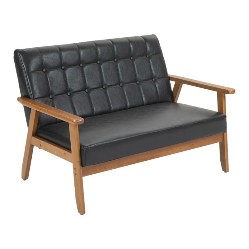 COOLMORE Mid-Century Modern Solid Loveseat Sofa Upholstered Pu Leather Loveseat, 2-Seat Upholstered Loveseat Sofa Modern Couch-海智集-Default-