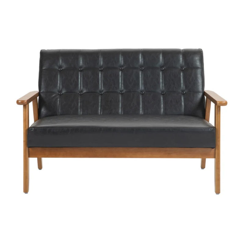 COOLMORE Mid-Century Modern Solid Loveseat Sofa Upholstered Pu Leather Loveseat, 2-Seat Upholstered Loveseat Sofa Modern Couch-海智集-Default-
