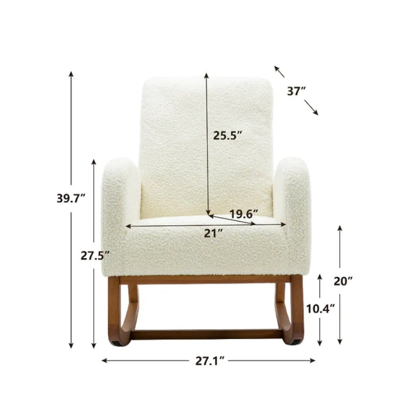 COOLMORE Rocking Chair, Modern Glider Chair, Recliner Armchair with Wood Legs and Side Pocket, Nursery Rocking Accent Chair with High Back for Living Room Bedroom (White Teddy)-海智集-Default-