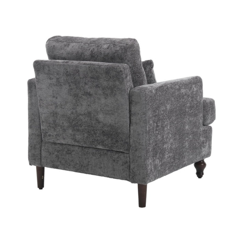 Wood Frame Armchair, Modern Accent Chair Lounge Chair for Living Room,Tufted Club Chair, Mid Century Modern Arm Chairs with Studded, Solid Wood Frame, for Bedroom, Reading (Gray Chenille)-海智集-Default-