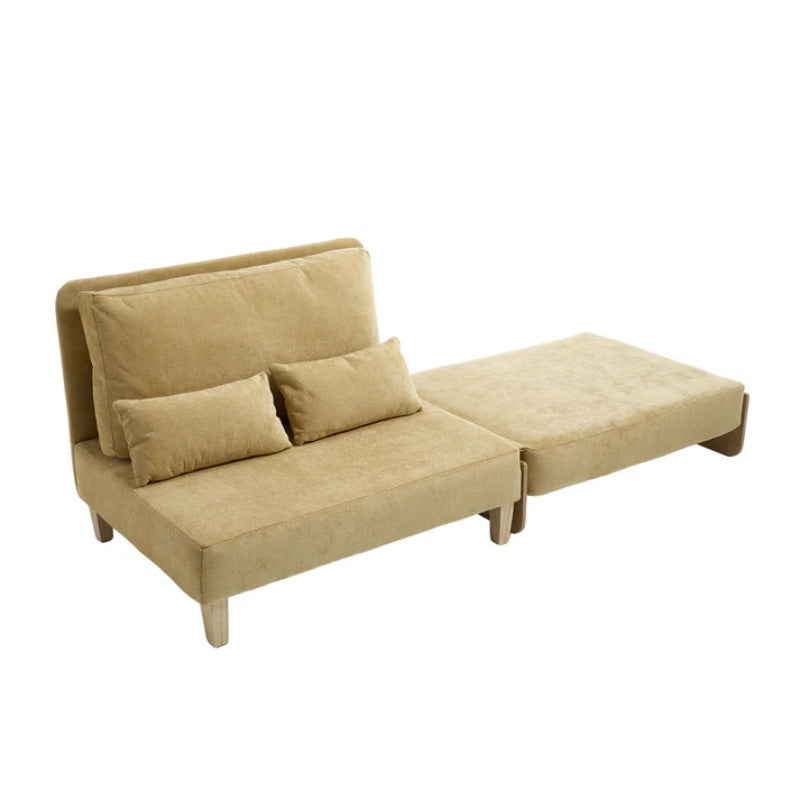 Mid-Century Modern Foldable Sofa Bed Recliner, 3-in-1 Convertible Sleeper with Three Pillows, Mustard Yellow Chenille-海智集-Default-