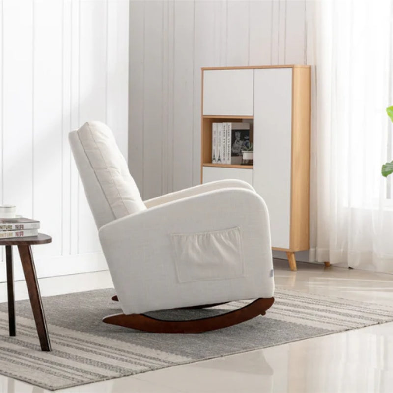 High Back Rocking Chair Nursery Chair .Comfortable Rocker Fabric Padded Seat .Modern High Back Armchair-海智集-Default-