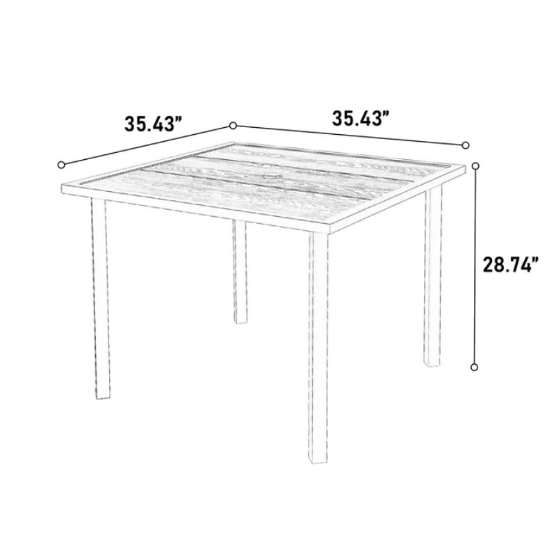 5-Piece Wicker Outdoor Table and Chairs, Patio Dining Set w/Square steel Tabletop and Umbrella Hole, Patio Table and Chairs Set for Backyard Deck Balcony Front Porch-海智集-Default-