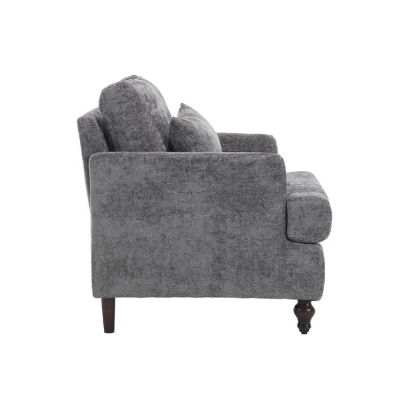 Wood Frame Armchair, Modern Accent Chair Lounge Chair for Living Room,Tufted Club Chair, Mid Century Modern Arm Chairs with Studded, Solid Wood Frame, for Bedroom, Reading (Gray Chenille)-海智集-Default-