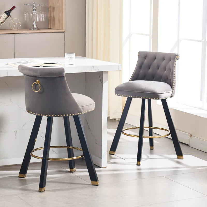 COOLMORE Set of 2,Back pull point design, velvet material, 360 degree rotation, back pull loop detachable design, rivet decoration, square foot wooden bar chair-海智集-Default-