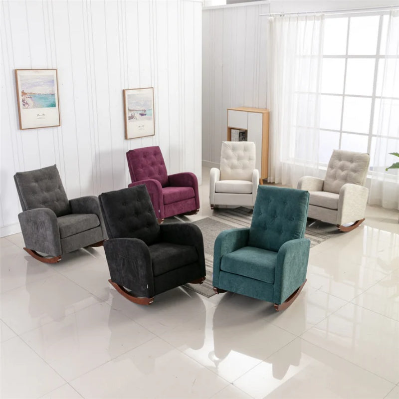 High Back Rocking Chair Nursery Chair .Comfortable Rocker Fabric Padded Seat .Modern High Back Armchair-海智集-Default-