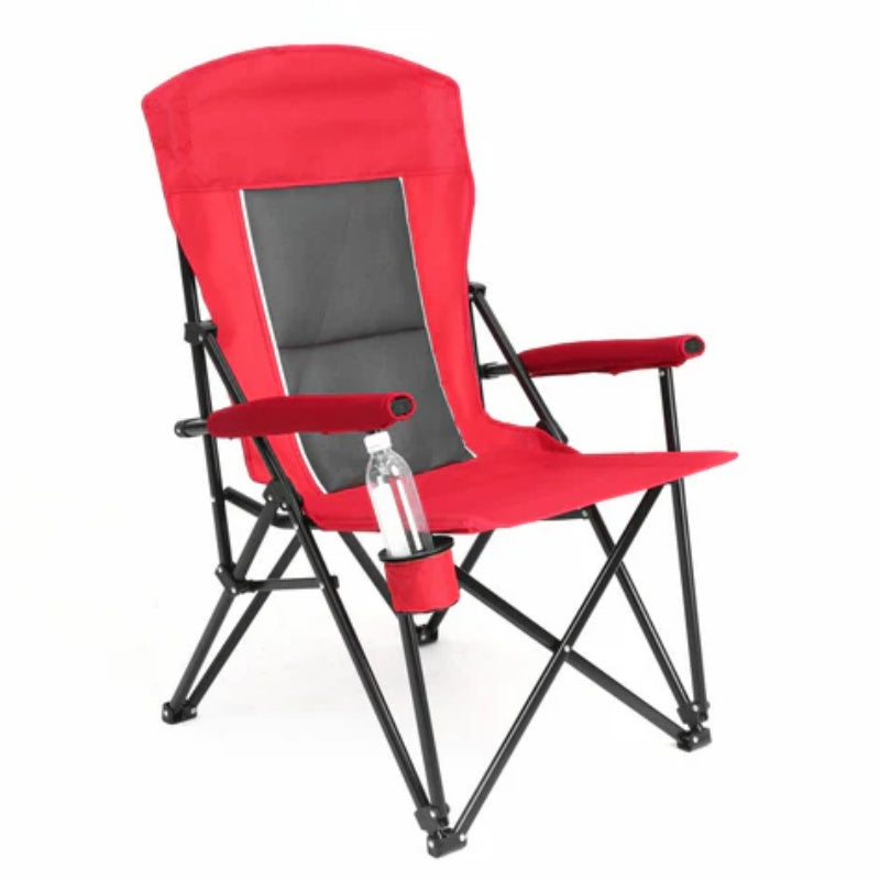 High Back Heavy Duty Lawn Chair Support 250LBS, Portable Collapsible Chair with Cup Holder -Red-海智集-Default-