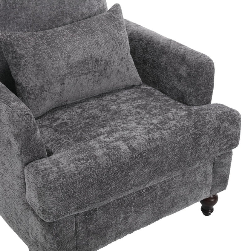 Wood Frame Armchair, Modern Accent Chair Lounge Chair for Living Room,Tufted Club Chair, Mid Century Modern Arm Chairs with Studded, Solid Wood Frame, for Bedroom, Reading (Gray Chenille)-海智集-Default-